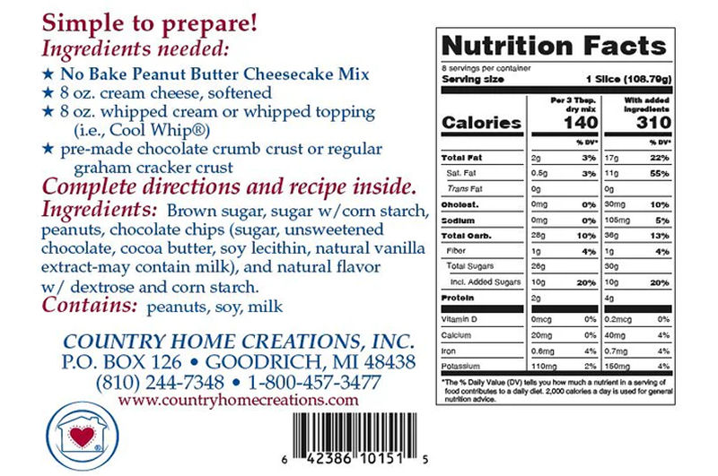 No-Bake Peanut Butter Cheesecake Mix From Country Home Creations